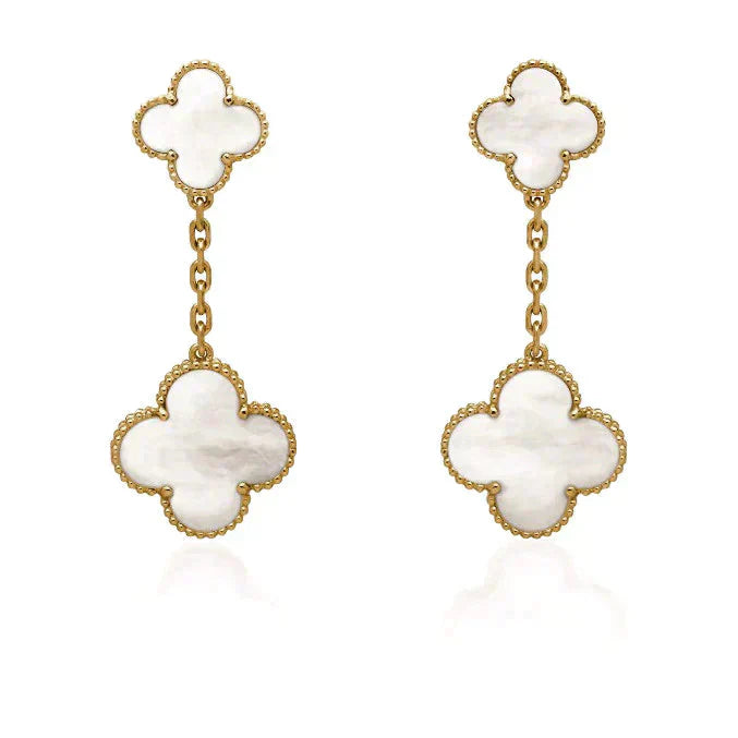 VCA CLOVER 2 MOTIF WHITE MOP EARRINGS